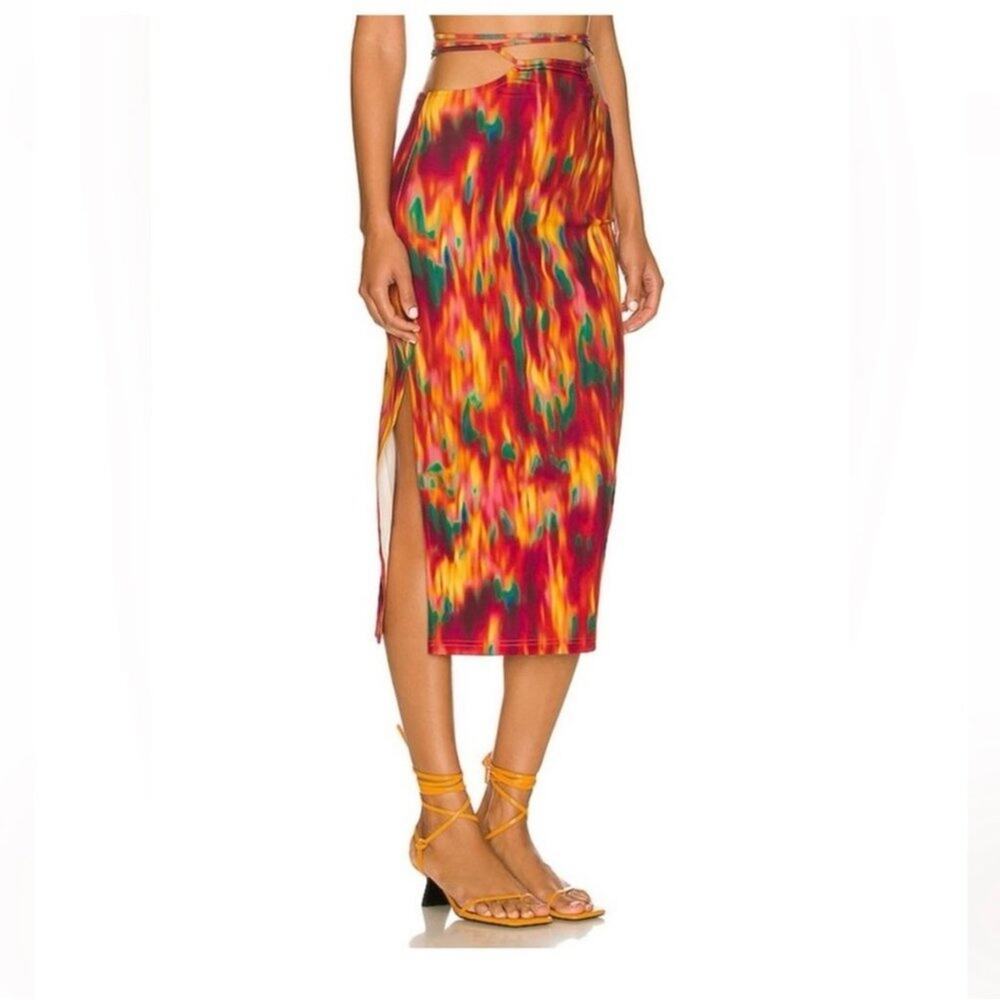 weworewhat cut out midi skirt fire tie dye zmv spicy orange multi large